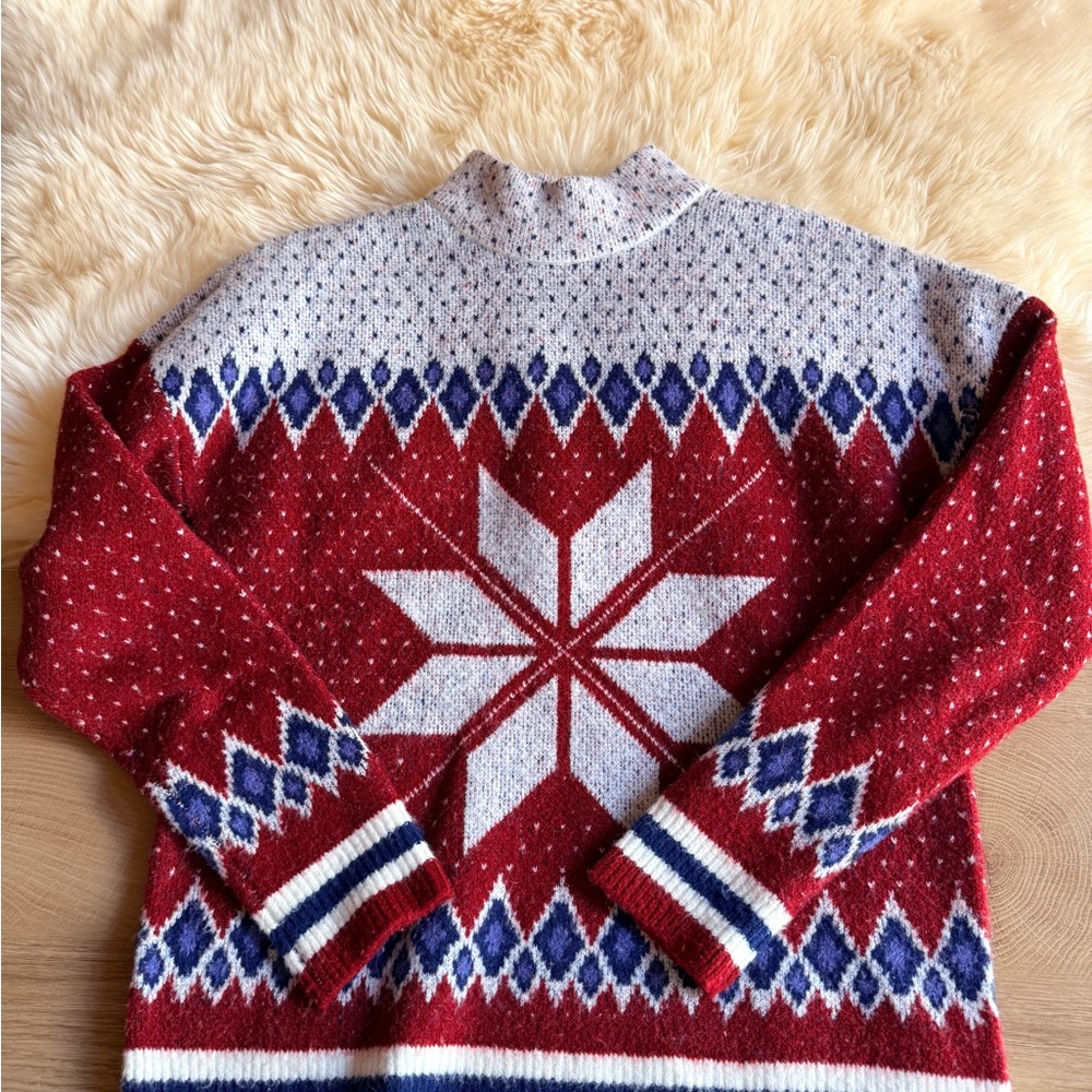 Red and White Nordic Pattern Sweater